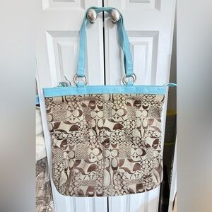 🩵 Pre-Y2K Patchwork Tote in Brown & Blue